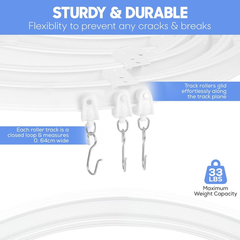 BRE Flexible Ceiling Curtain Track System – 12ft Bendable Ceiling Mounted Curtain Rail for Room Divider, Bay Window, RV, Corner or Angled Ceiling – Sliding Track Kit with Gliders, Hooks & Brackets - White - Image 4